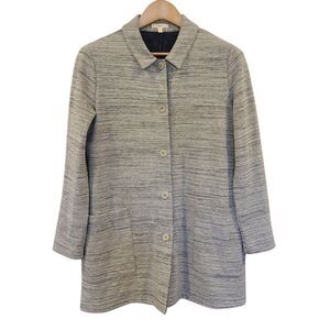 Eileen Fisher Small Long Jacket‎ Cardigan Gray Cotton Chevron Boxy Knit